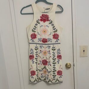Gianni Bini Cream Dress with Red and Pink Floral Design